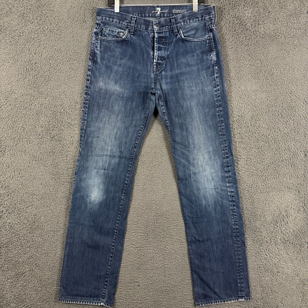 7 For All Mankind Jeans Mens 33x34 Blue Standard Fit Dark Wash Button Fly